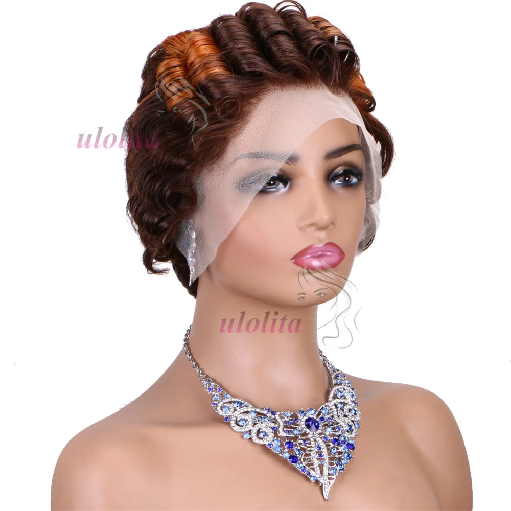 613 Blonde Pixie Cut Short Bob Loose Wave Human Hair Wigs Chocolate Brown Short Bob 13x4 Transparent Lace Front Wigs Preplucked