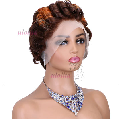 613 Blonde Pixie Cut Short Bob Loose Wave Human Hair Wigs Chocolate Brown Short Bob 13x4 Transparent Lace Front Wigs Preplucked