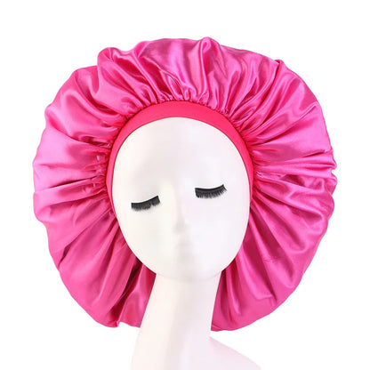 New Women Oversized Silky Hair Soft Elegant Bonnet Solid Color Satin Bonnet Sleeping Night Cap Elastic Shower Bath Hats