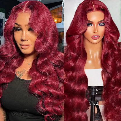 13x6 Hd Lace Front Human Hair Wig 99J Burgundy Preplucked Hd Transparent 13x4 Body Wave Human Hair Lace Frontal Wigs for Women
