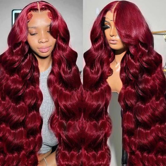 99j Burgundy Body Wave Human Hair 13x6 Hd Transparent Lace Front Wig 13x4 Curly Colored 30 40 Inch Brazilian Hair For Women