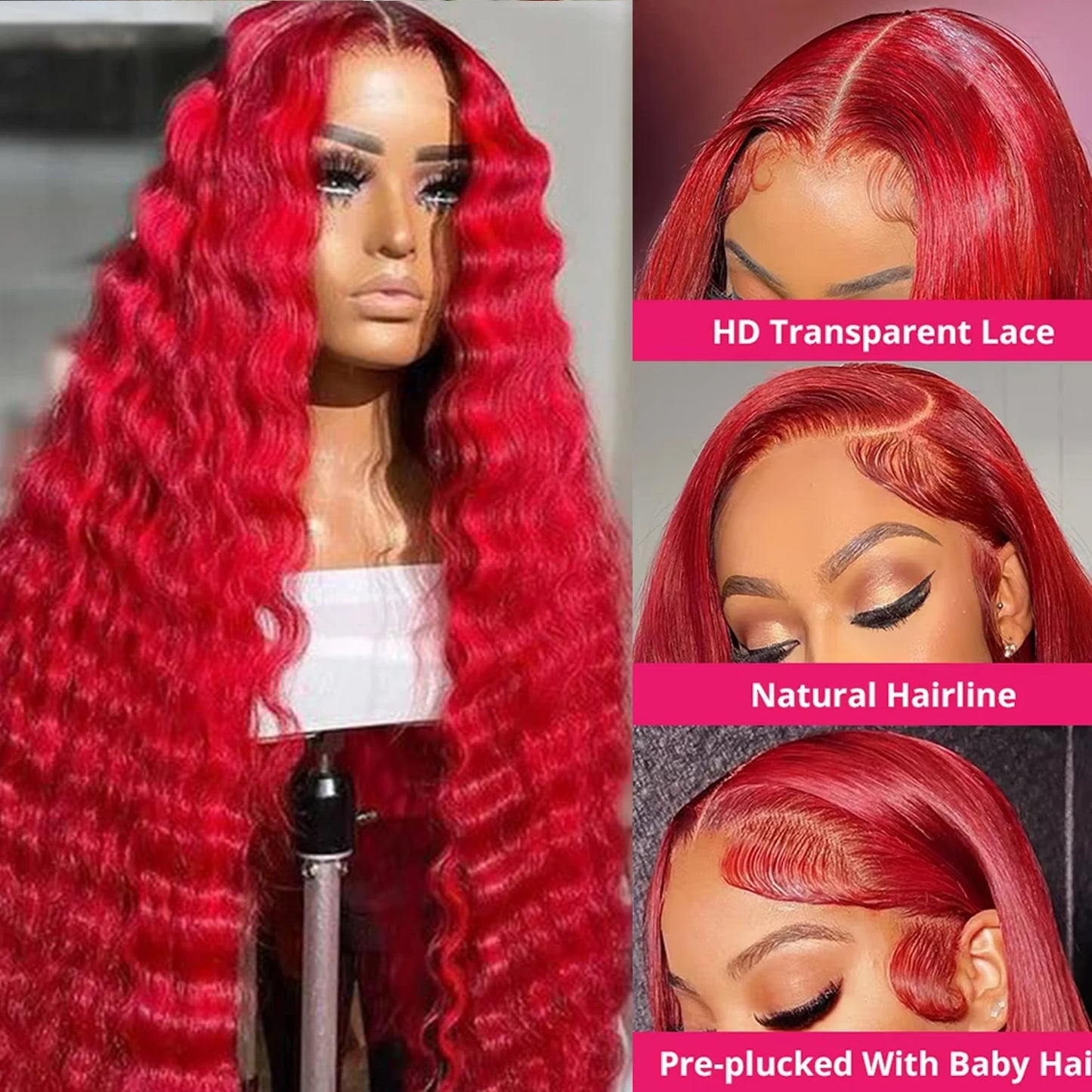 Hot Red Deep wave 13x6 Lace Front Human Hair Wigs Red 99J 13x4 Lace Frontal Wig For Women Remy Hair Transparent Lace Wig 210%