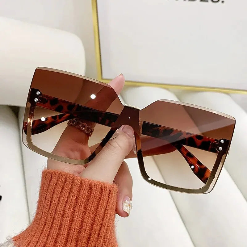 New European And American Style Half-frame Metal Sunglasses Fashion Slim Women's Sunglasses Anti-uv Glasses