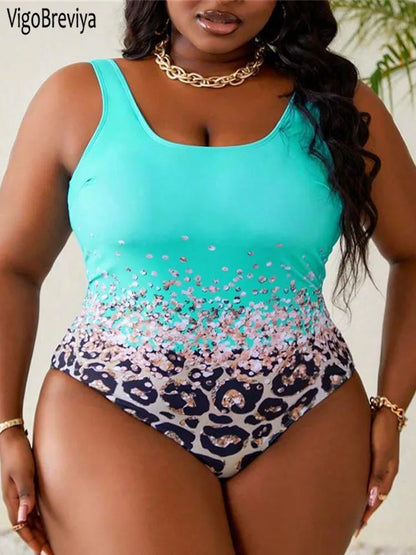 VigoJany 2025 Sexy Print 2 Piece Plus Size Swimwear Women Chubby Strapped Curvy One Piece Swimsuit Lady Beach Large Bathing Suit