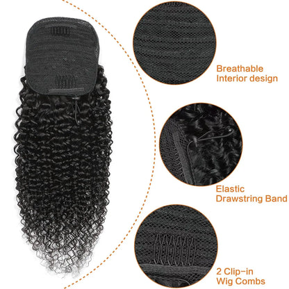 100% Human Hair Drawstring Ponytail Extension Water Wave Straight Kinky Curly Corn Wave Ponytail Clip in Ponytails Extensions
