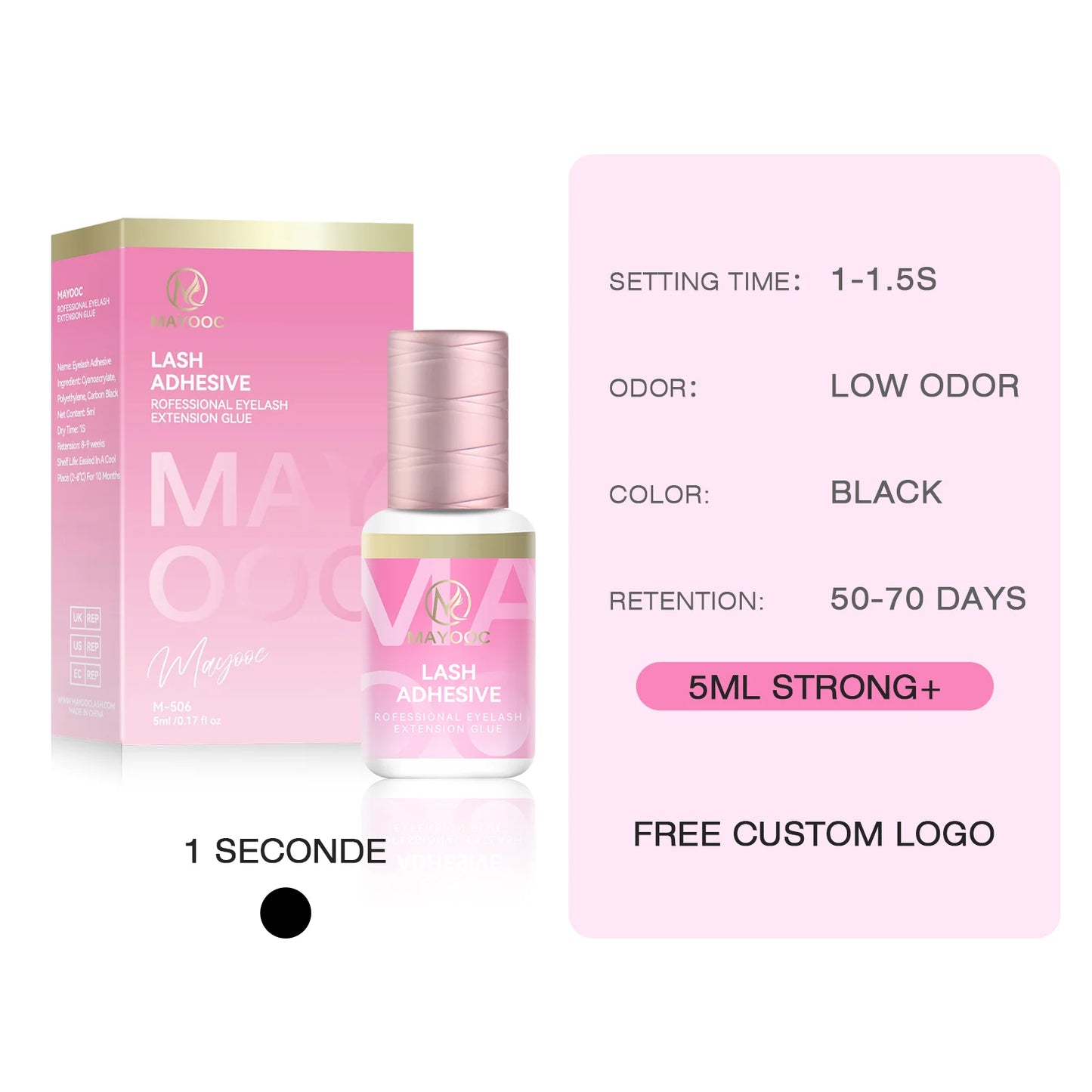 MAYOOC Fast Dry Strong Eyelash Extension Glue 5ml Adhesive 7-8 Weeks Non Odor False Lash Glue Makeup Tool Free Custom logo