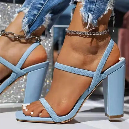 Women'S Shoes Plus Size 43 Summer New Woman Solid Color High Heel Shoes Thick Heel Open Toe Female Sandals Fashion Slippers