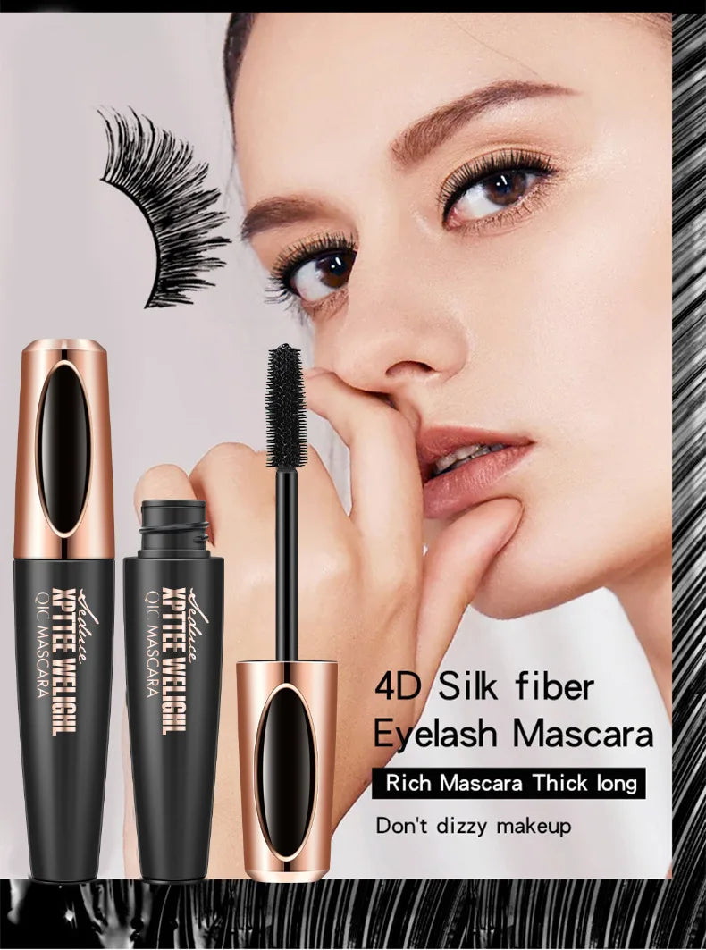QIC Eyelash Mascara XPTTEE WELIGHL Lasting Mascara & Eyeliner Waterproof Thick Long Curly Silicone Eyelash Brush 4D Mascara