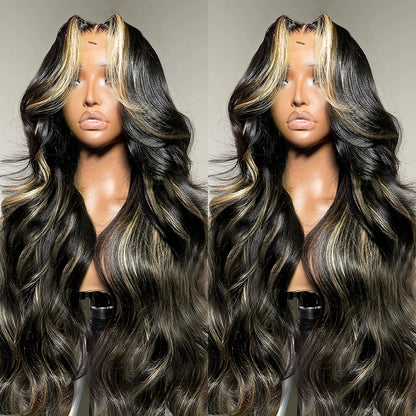 1B/27 Body Wave 13x4 Lace Frontal Highlight Wig Human Hair Brazilian 200 Density 30 Inch Ombre Blonde Colored Human Hair Wigs