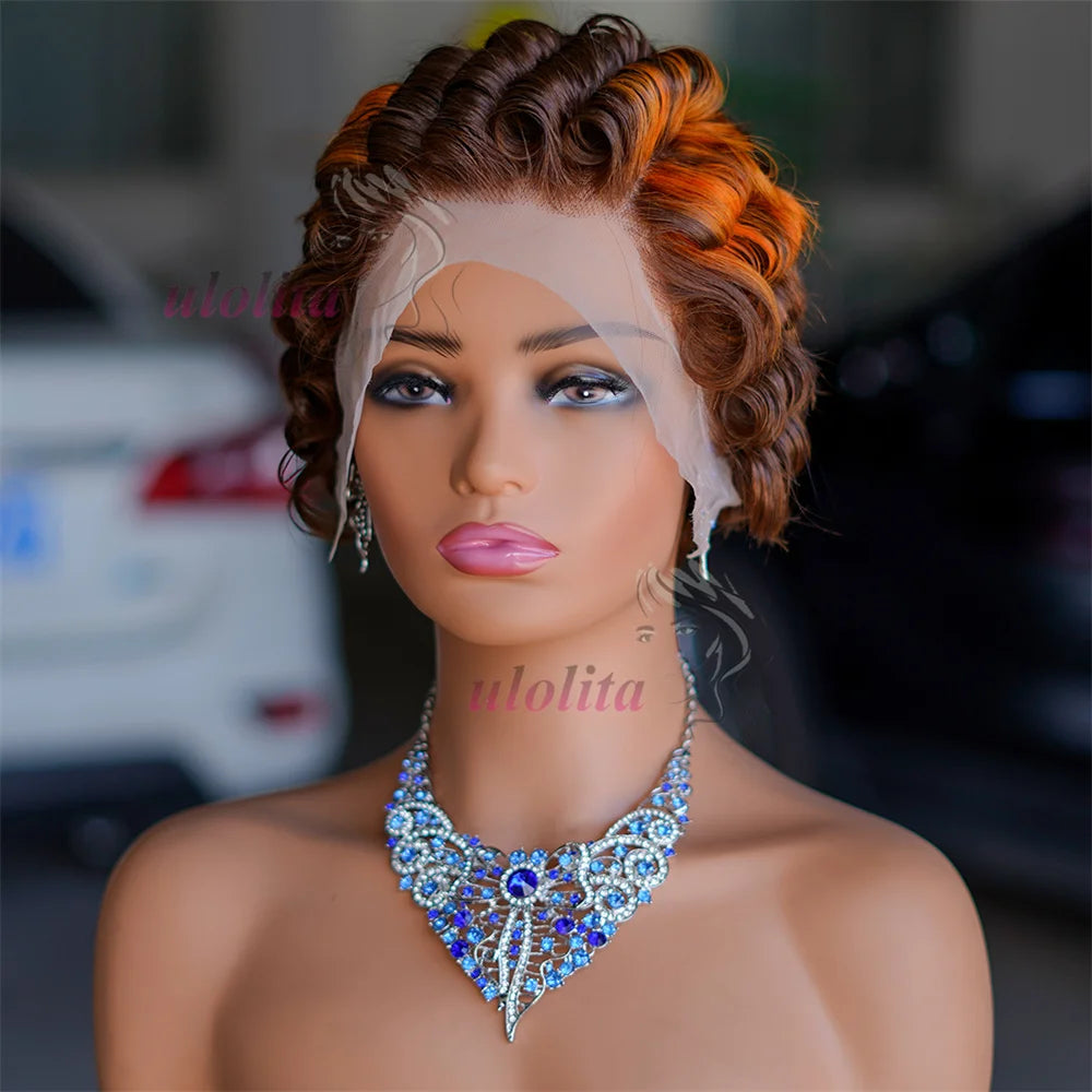 613 Blonde Pixie Cut Short Bob Loose Wave Human Hair Wigs Chocolate Brown Short Bob 13x4 Transparent Lace Front Wigs Preplucked