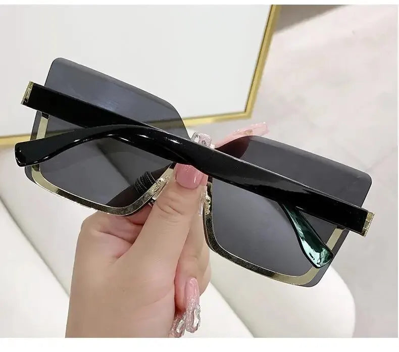 New European And American Style Half-frame Metal Sunglasses Fashion Slim Women's Sunglasses Anti-uv Glasses