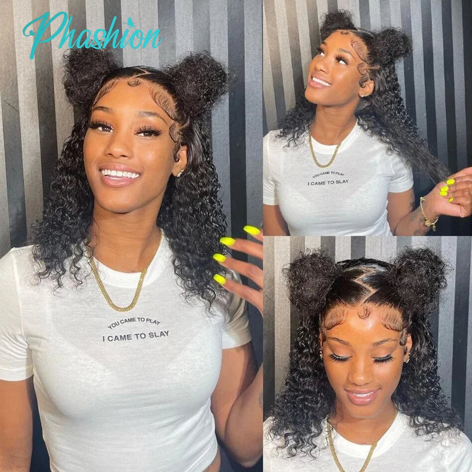 Phashion 13x4 Deep Curly Short Bob Wig Full Lace Frontal Human Hair Wigs For Black Women HD Transparent Lace Front Ready To Wear