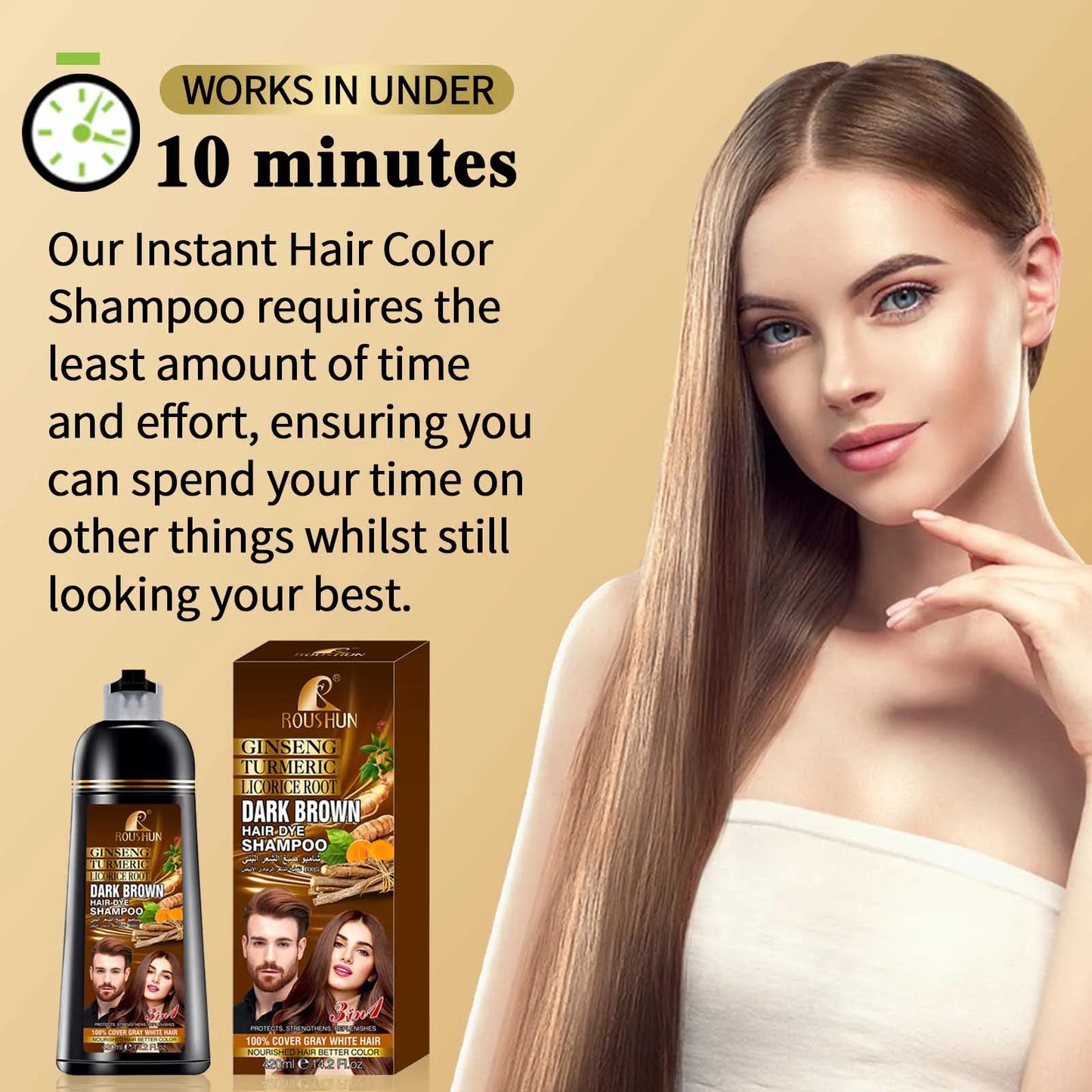 Brown Hair Color Shampoo for Gray Hair Instant Hair Dye Shampoo Hair Coloring in Minutes Natural and Long lasting color Hair Dye