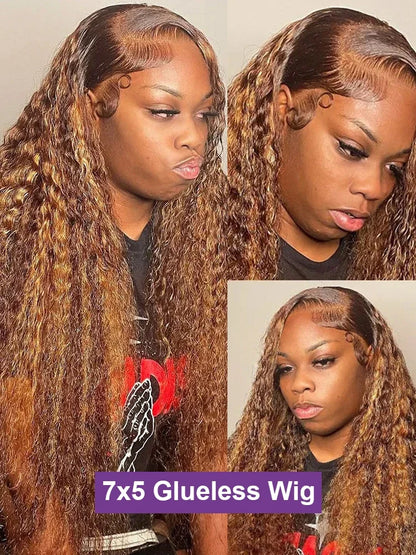 Loose Deep Wave Wig Human Hair Ready To 13x4/13x6 Lace Closure Curly Highlight Ombre 4/27 Preplucked Hairline Pre Cut