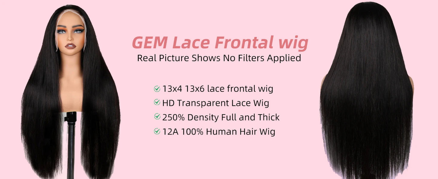 250 Density 13x4 HD Transparent Lace Front Human Hair Wigs 13x6 Straight Lace Frontal PrePlucked Brazilian Remy Wig For Women