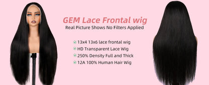 250 Density 13x4 HD Transparent Lace Front Human Hair Wigs 13x6 Straight Lace Frontal PrePlucked Brazilian Remy Wig For Women