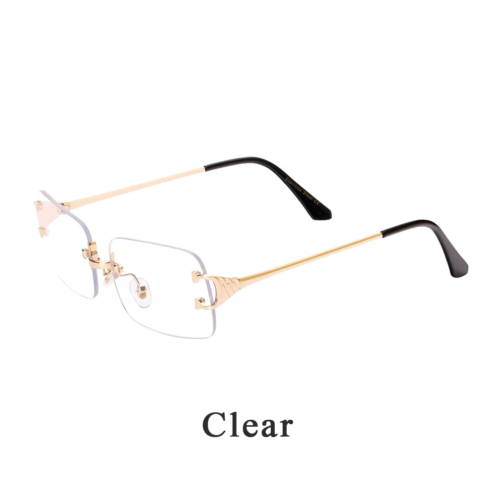 Ruiao 2025 rimless sunglasses UV400 fashion square metal glasses for men women designer man's brand sun shades for outdoor