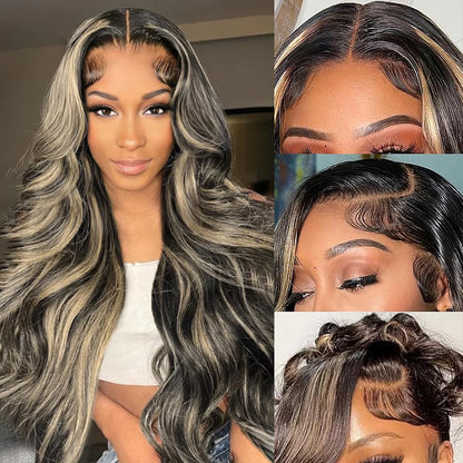 1B/27 Body Wave 13x4 Lace Frontal Highlight Wig Human Hair Brazilian 200 Density 30 Inch Ombre Blonde Colored Human Hair Wigs