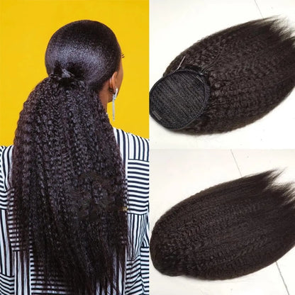 100% Human Hair Drawstring Ponytail Extension Water Wave Straight Kinky Curly Corn Wave Ponytail Clip in Ponytails Extensions