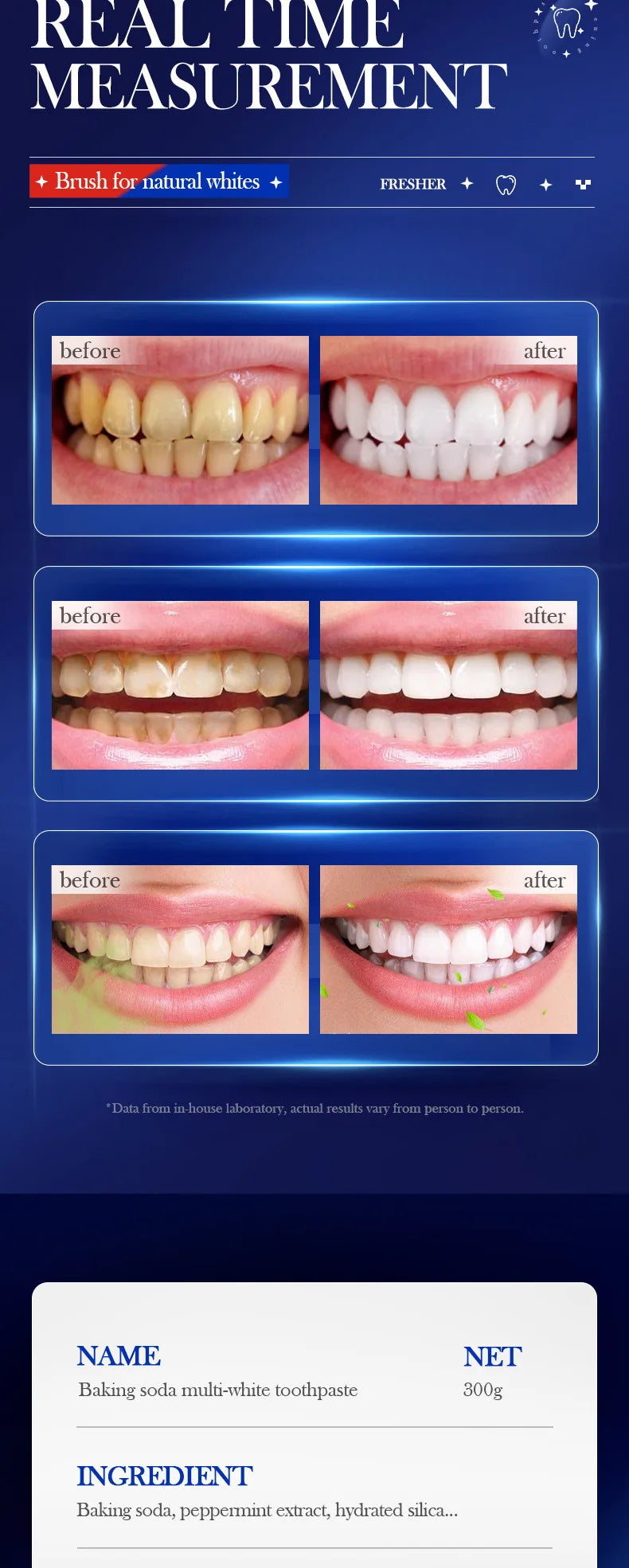 Baking Soda Probiotic Whitening Toothpaste To Remove Yellow Teeth Stains and White Teeth Removal Clean Teeth Fresh Mouth 300g