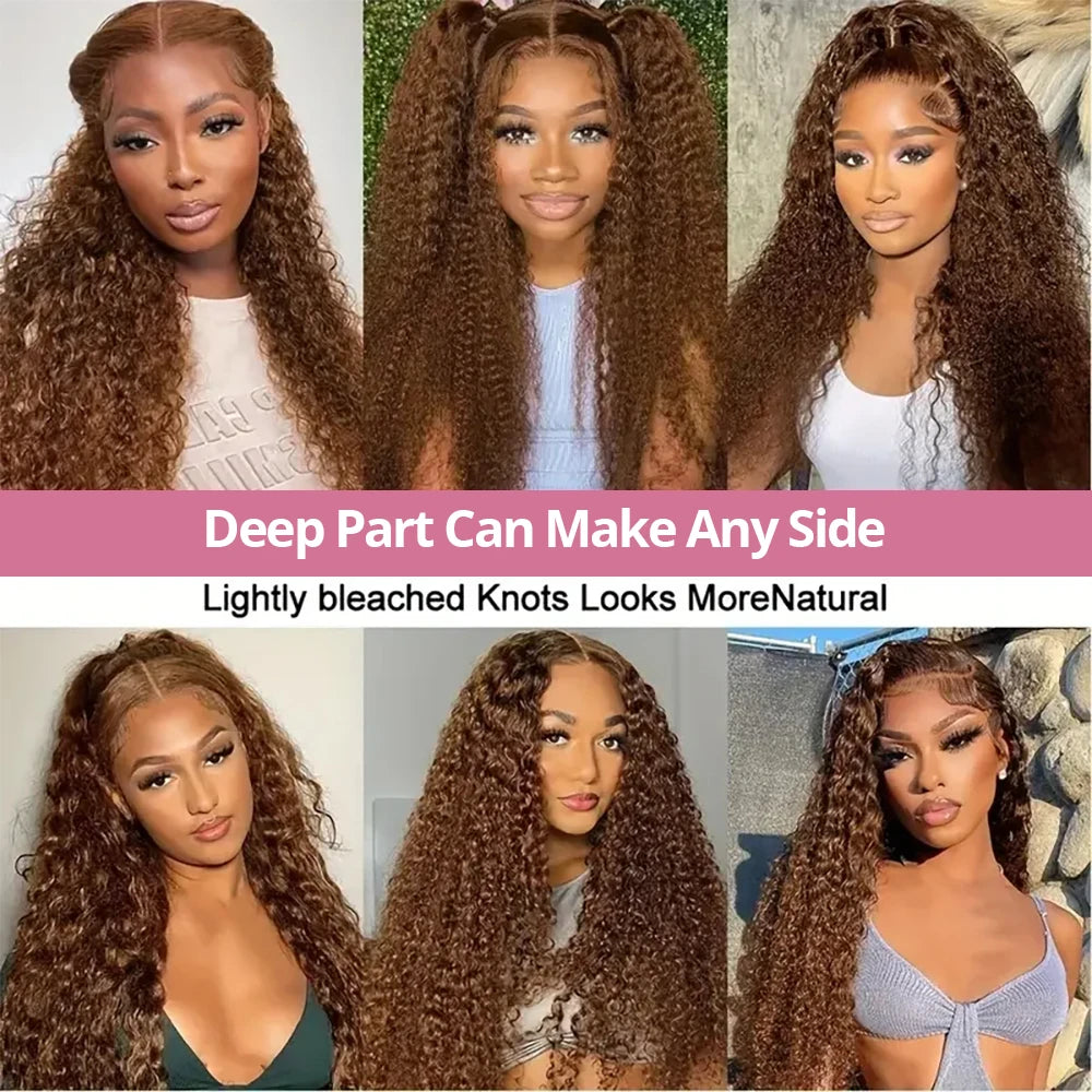 Chocolate Brown Deep Wave 13x6 Lace Front Wig Human Hair 250 Density Curly 4 Colored Transparent 13x4 Lace Frontal Wig For Women