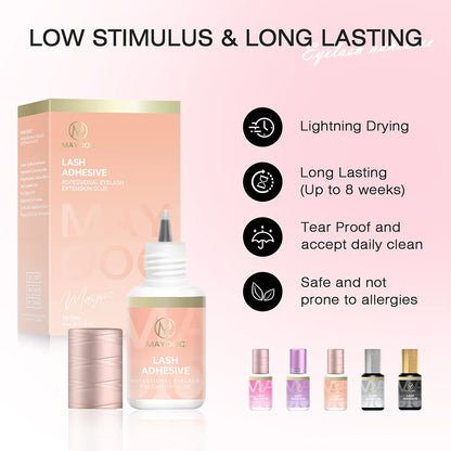 MAYOOC Fast Dry Strong Eyelash Extension Glue 5ml Adhesive 7-8 Weeks Non Odor False Lash Glue Makeup Tool Free Custom logo