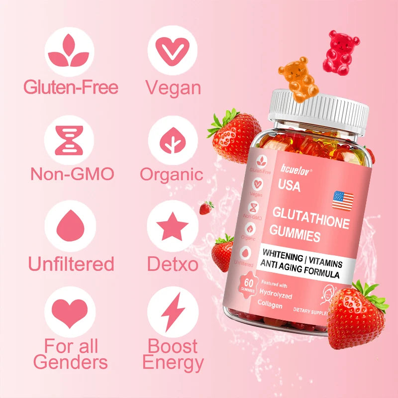 Glutathione Collagen Gummies - for Skin Care, Whitening, Anti-aging, Liver Support, Antioxidants, Immune System 60 Gummies
