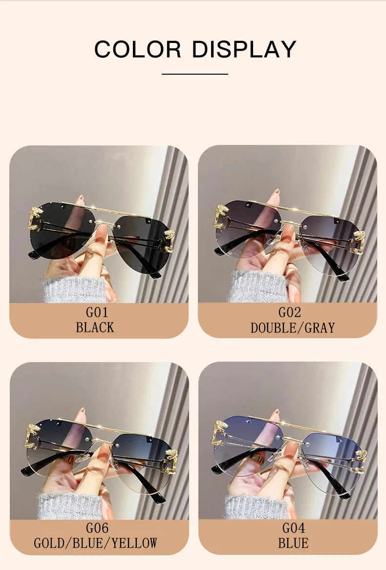 Rimless Designer Sunglasses Women Trendy Luxe Fashion Sunglasses Men Vintage Glasses Lentes De Sol Mujer Lunette Soleil Femme