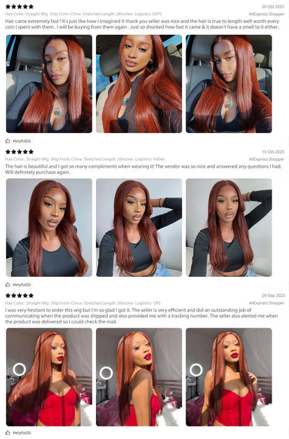 Reddish Brown Lace Front Wigs Human Hair For Black Women 13x4 13X6 Straight Lace Front Wigs Cooper Red Glueless Wigs