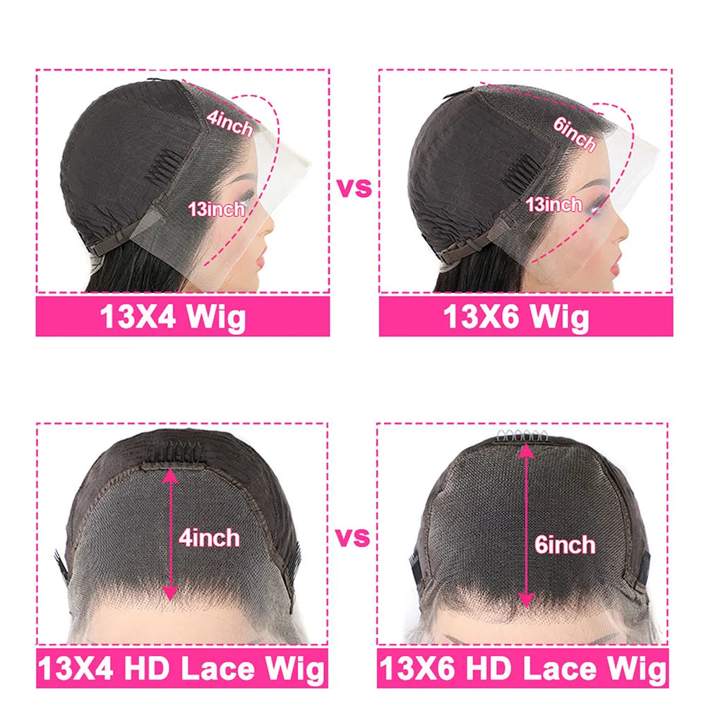 250 Density 13x4 HD Transparent Lace Front Human Hair Wigs 13x6 Straight Lace Frontal PrePlucked Brazilian Remy Wig For Women