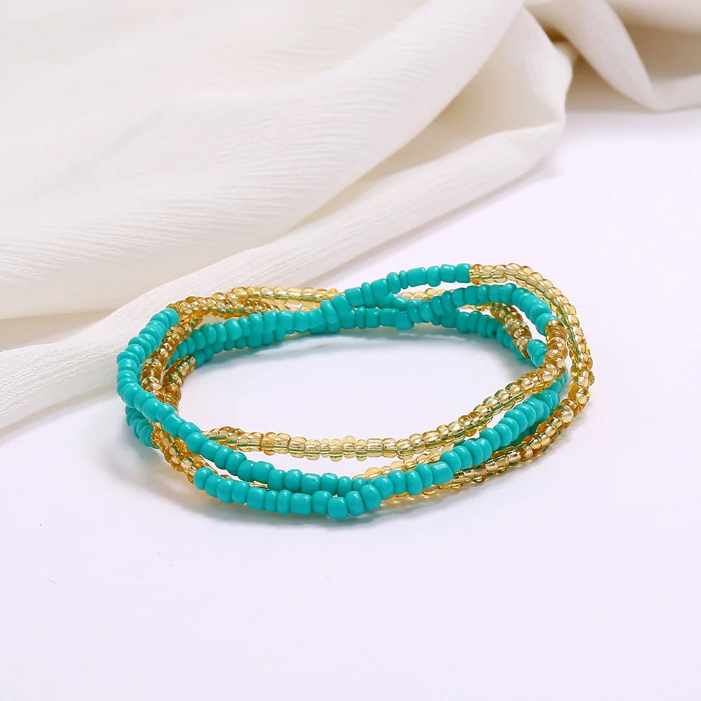 New Fashion Multi-layer Handmade Colored Rice Beads Beach Chain Summer Popular Waist Chain Women BD7051
