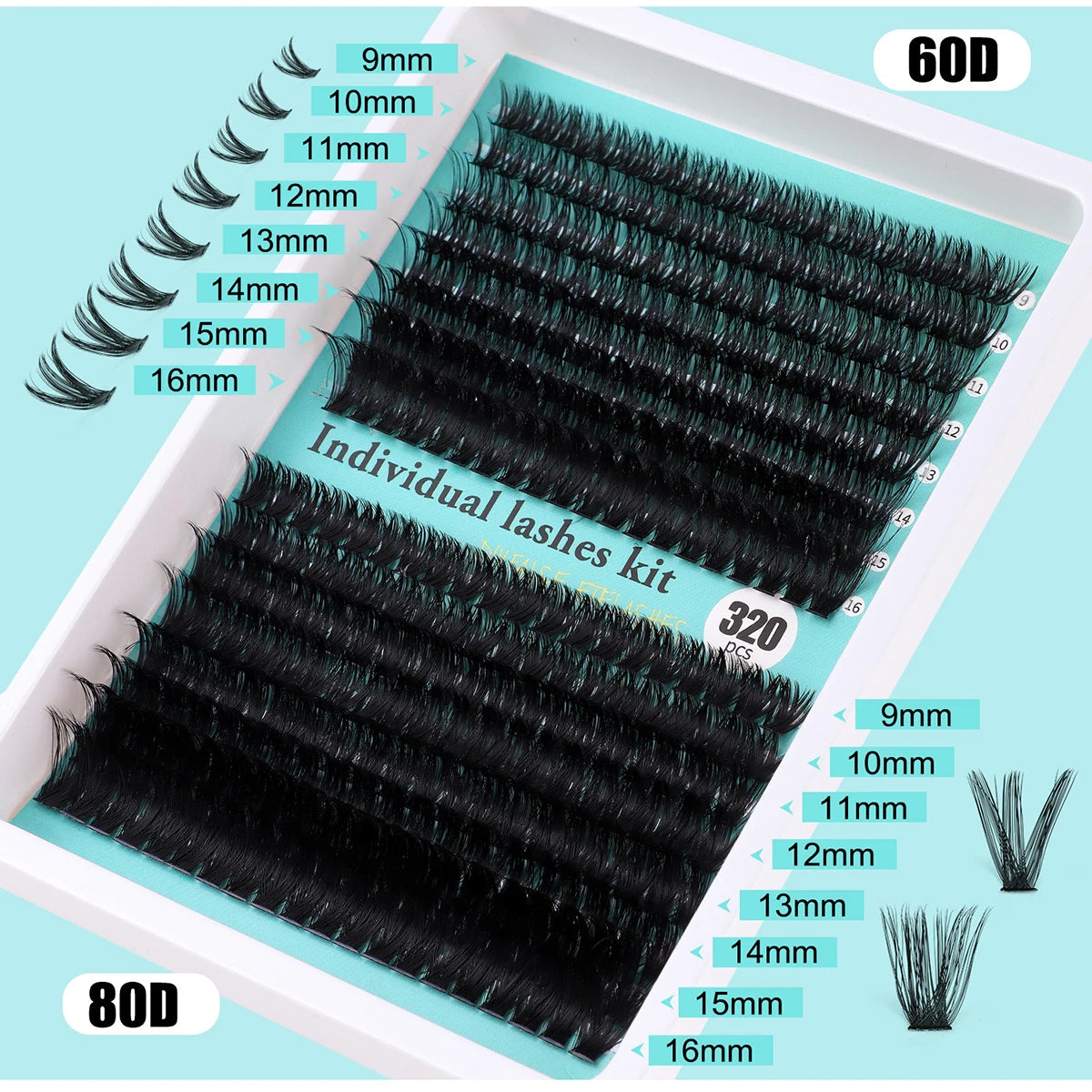 Individual Lashes 20-100D 280pcs Cluster Lashes Natural Look Mixed Tray DIY Eyelash Extension Volume Lash Clusters Eyelashes