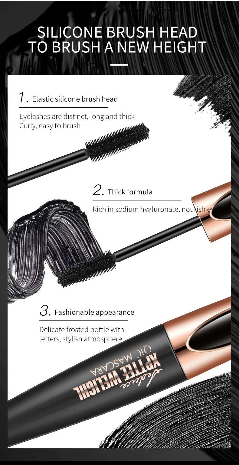 QIC Eyelash Mascara XPTTEE WELIGHL Lasting Mascara & Eyeliner Waterproof Thick Long Curly Silicone Eyelash Brush 4D Mascara