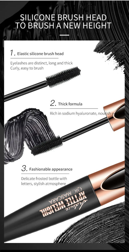 QIC Eyelash Mascara XPTTEE WELIGHL Lasting Mascara & Eyeliner Waterproof Thick Long Curly Silicone Eyelash Brush 4D Mascara
