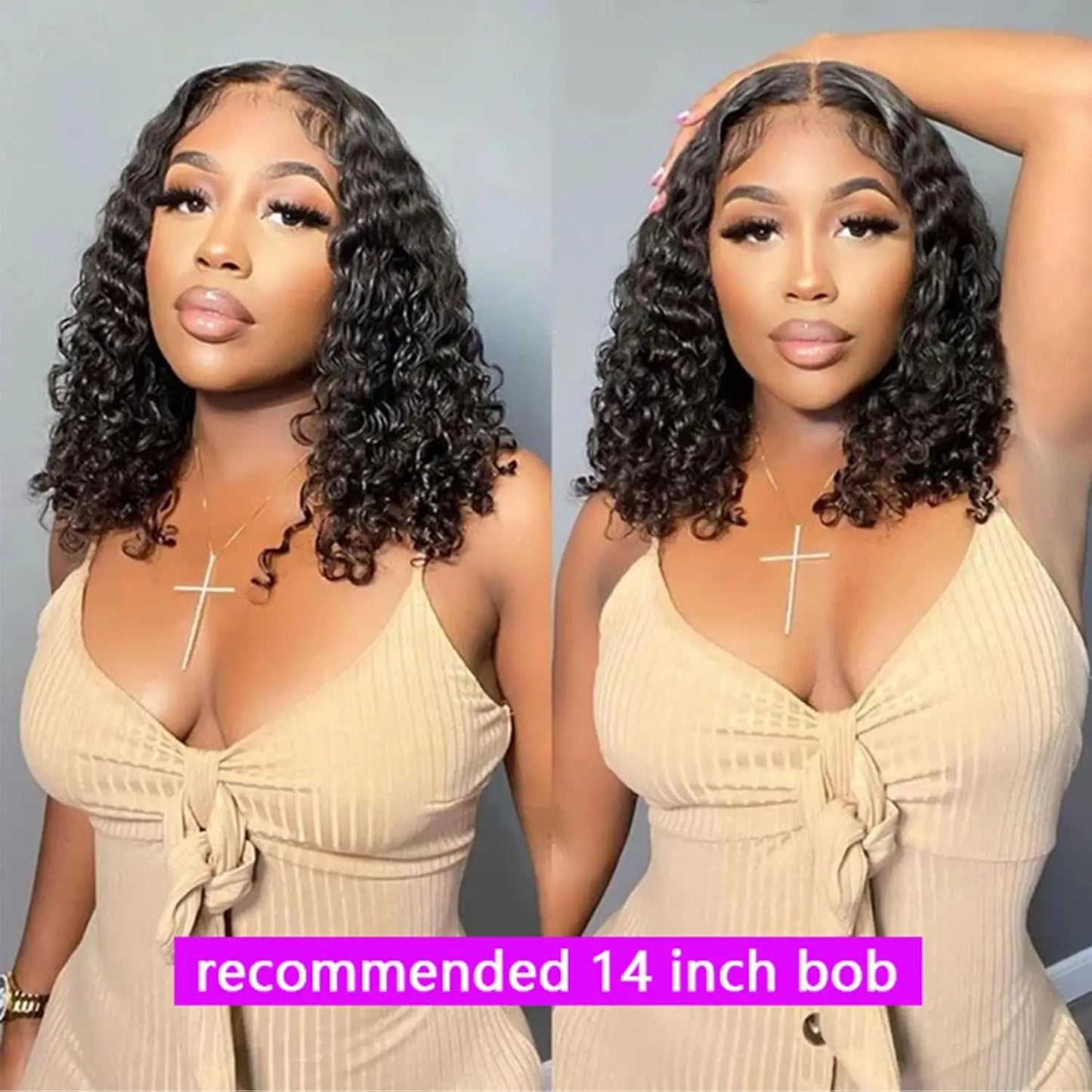 Short Curly Water Wave Human Hair Bob Wigs 13x4 HD Lace Frontal Human Hair Deep Wave Transparent Lace Front Wigs For Women 180%