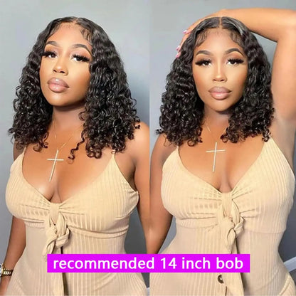 Short Curly Water Wave Human Hair Bob Wigs 13x4 HD Lace Frontal Human Hair Deep Wave Transparent Lace Front Wigs For Women 180%