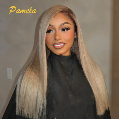 Grey Blonde 13x4 Full Lace Front Wig 4x4 Ash Blonde Bone Straight HD Transparent Lace Closure Frontal Human Hair Wig For Women