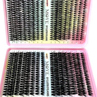 New 640 Cluster Lashes Kit 5D Fluffy Thick Eyelash Extension Kit Volume Mixed Tray Faux Mink Lashes Lash Extension Makeup