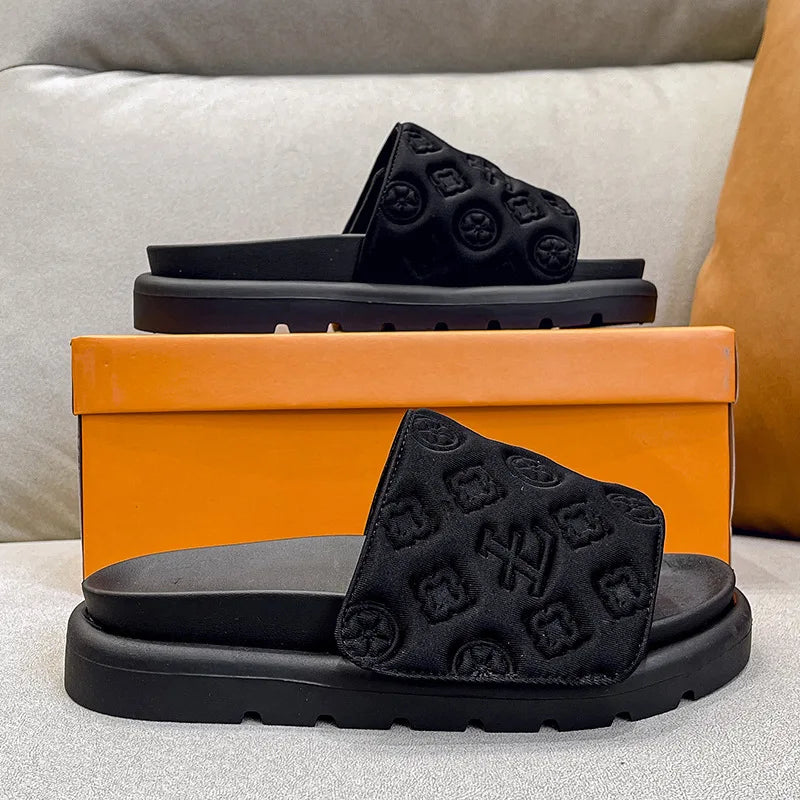 Ladies Magic Sticker Flat Slippers 2024 Summer New Designer Luxury Sandals for Women Elegant Home Flat Slippers Zapatos De Mujer