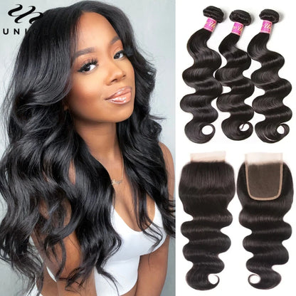 UNice Hair Reddish Brown Body Wave Bundles With 4x4 Closure 100% Human Hair 2/3/4 PCS Bundles And Closure Can Make 250% Lace Wig