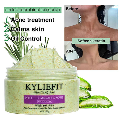 Natural Vanilla & Aloe Perfect Combination Scrub, With 10% AHA, Reduce Acne and Black Spots, For Face & Body Use