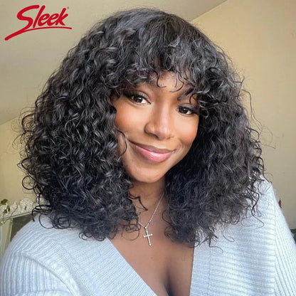 Jerry Curly Short Bob Human Hair Wigs With Bangs Wear To Go Glueless Wig Highlight Honey Water Wave Blonde Colored Wig For Women