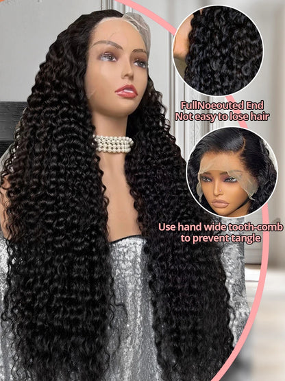 Snwprin 360 HD Full Lace Curly Human Hair Wigs Preplucked 13x6 Lace Frontal Wig Deep Wave Glueless Human Hair Ready To Wear 30In