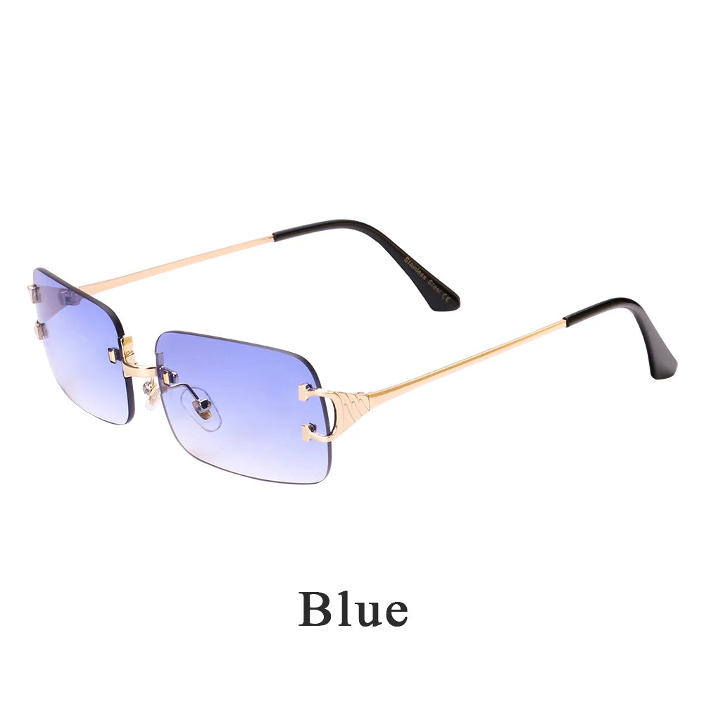 Ruiao 2025 rimless sunglasses UV400 fashion square metal glasses for men women designer man's brand sun shades for outdoor