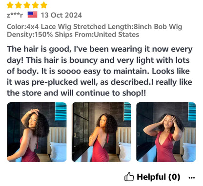 Short Curly Bob Wig 100% Human Hair 200% Density 13x4 Transparent Lace Frontal Wig 8-14 Inch Deep Wig PrePlucked Women Remy Hair