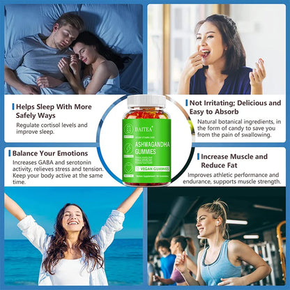 DAITEA Ashwagandha Gummies - Reduces Stress and Anxiety, Supports Heart, Joints, Immunity and Energy, Vegetarian