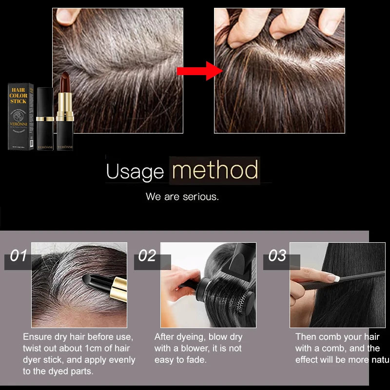 2pcs Quick Fix Hair Color Pencil Disposable Hair Dye Pen Portable Hair Color Pen Temporary Cover Up White Hair