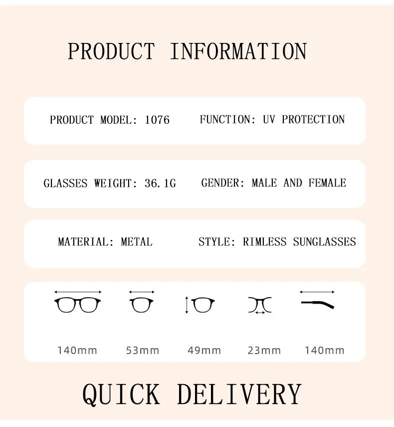 Rimless Designer Sunglasses Women Trendy Luxe Fashion Sunglasses Men Vintage Glasses Lentes De Sol Mujer Lunette Soleil Femme