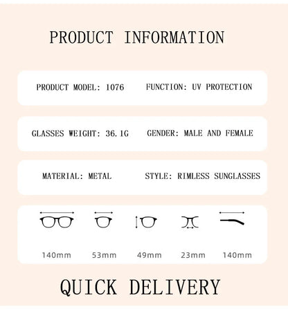 Rimless Designer Sunglasses Women Trendy Luxe Fashion Sunglasses Men Vintage Glasses Lentes De Sol Mujer Lunette Soleil Femme
