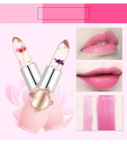 Flower Jelly Lipstick Set Temperature Change Moisturizer Flower Lip Stick Long Lasting Lip Balm Magic Color Change Lip Gloss Set